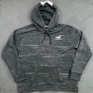 Hollister California Black Heather Hoodie Gray Speckled Logo Hood Mens L